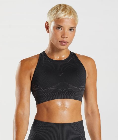 Staniki Sportowe Gymshark Apex Seamless Damskie Czarne | PL 634MLS